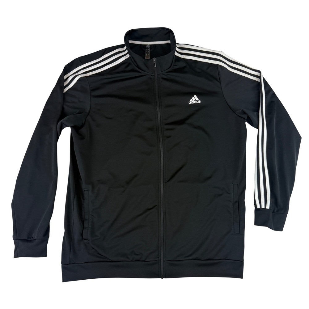 Adidas Track Jacket Mens 2XLT Black Primegreen Full Zip 3 Stripe H46099